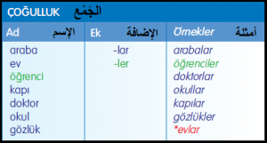 صورة توضيحية لصيغة الجمع في اللغة التركية